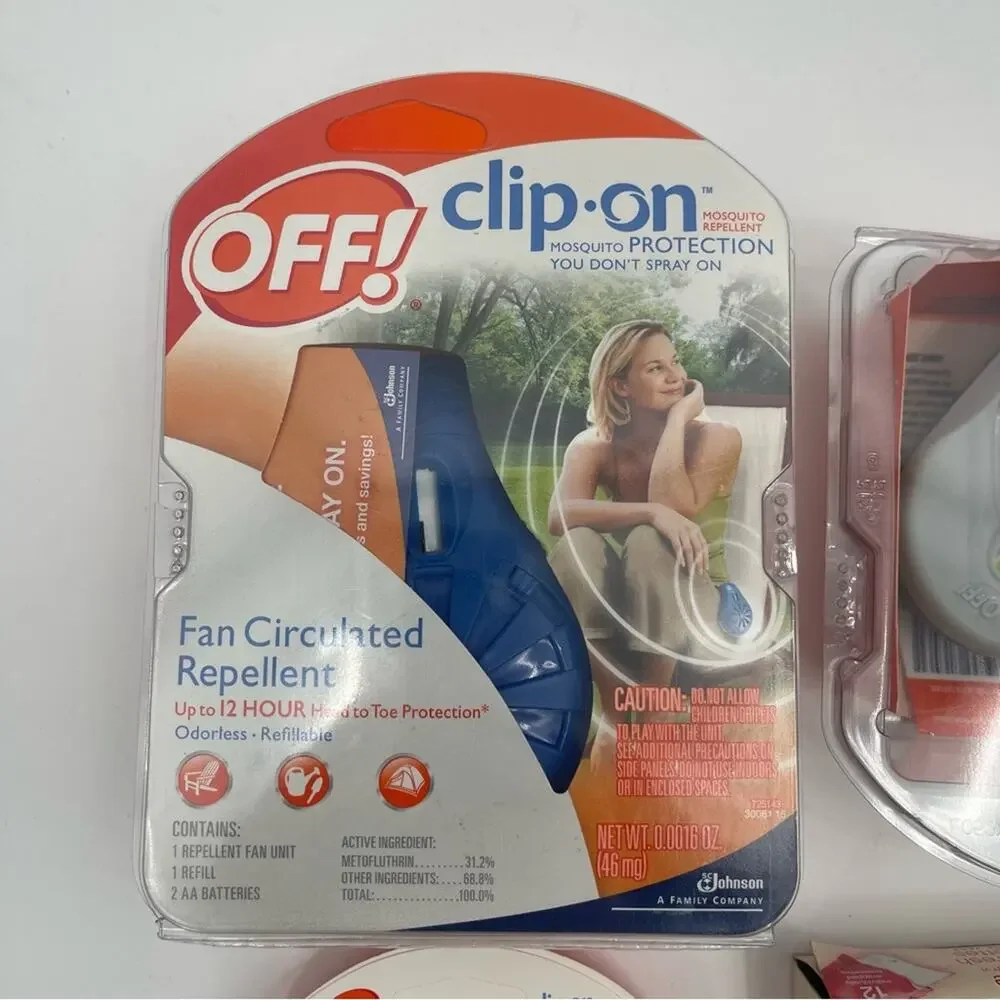 OFF! CLIP-ON Mosquito Repellent Fan Starter Circulating Kit Refills Towelettes